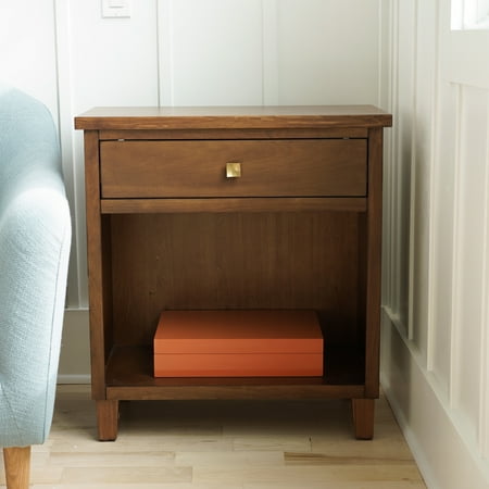 Wood Bedside Table Hives & Honey Posh Pollen Stratton Walnut Mid-Century Modern Wood Bed Side Table & Nightstand by ()
