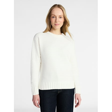 Time and Tru Women's and Women's Plus Long Sleeve Chenille Pullover, Sizes XS-4X