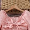 thumbnail image 5 of WMQPNNS Girls Dresses Ruffle Bowknot Smocked Midi Dress Square Neck Long Sleeve Swing Dress Girls Clothes for Spring Fall, Dress for Age 8-9 Years, 1-Pink, 5 of 9