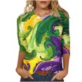 thumbnail image 2 of REORIAFEE Tees for Women Mardi Gras Green Purple Yellow 3/4 Sleeve Shirts Crewneck Carnival Fancy Tees Theme Party Funny Tops Loose Blouse Green L, 2 of 5
