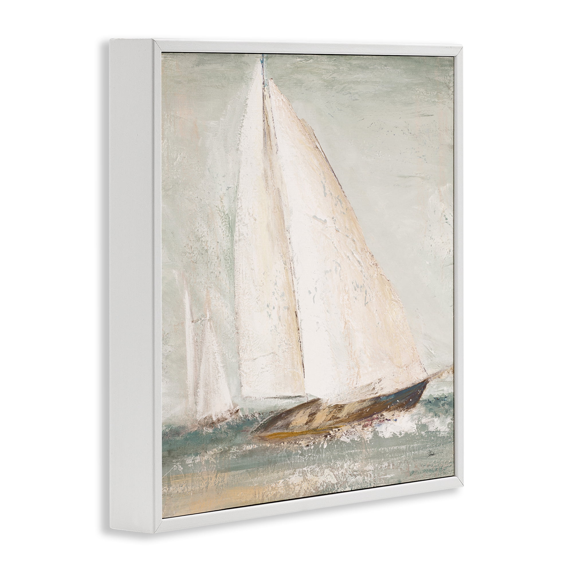 Stupell Industries Vintage Splashing Sailboat Transportation Painting White Framed Art Print Wall Art, 12 x 12