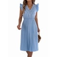 thumbnail image 3 of Women Summer Elegant Ruffle Sleeve Dress Semi Formal Boho Outfits Light Blue M, 3 of 9