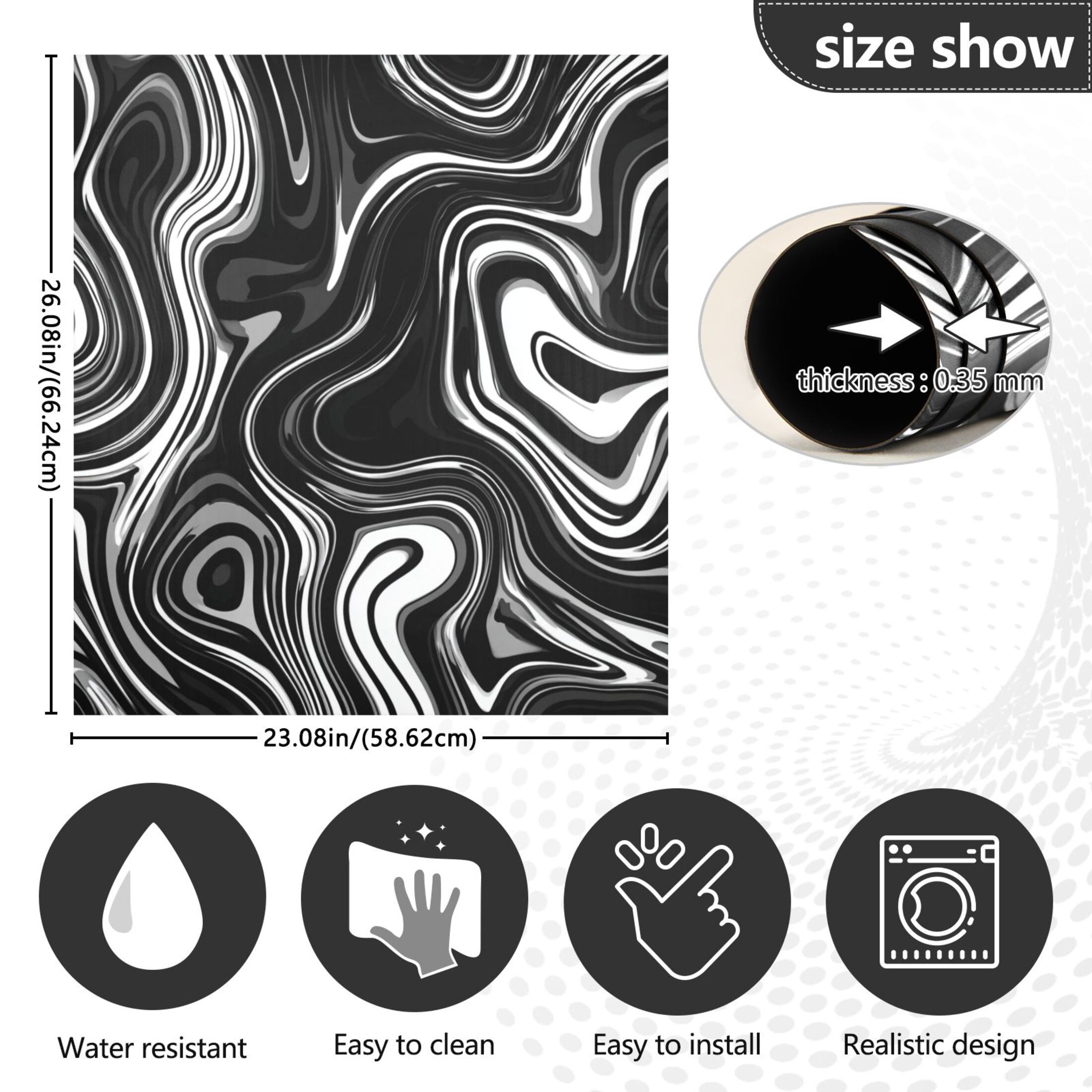 Dishwasher Magnetic Refrigerator Magnet Cover Sticker Home Decorative 23"x26" Matte Black Flowing Lines
