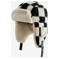 thumbnail image 3 of Xfvqtps Womens Trapper Hat with Ear Flap Buckle Fleece Chessboard Pattern Windproof Coldproof Warm Thickened Camping Hunting Fall Winter Plush Hat Black, 3 of 4