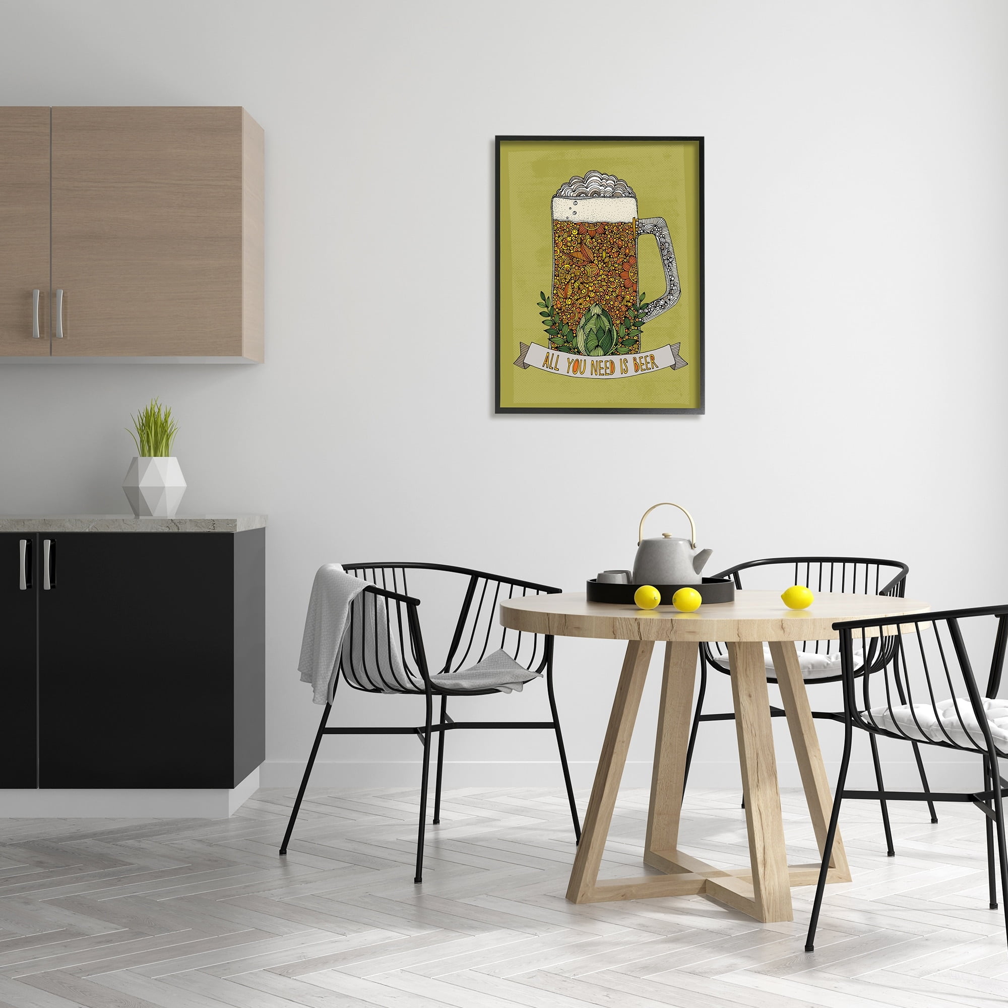 Stupell Industries All You Need Is Beer Floral Pattern Stein Mug Graphic Art Black Framed Art Print Wall Art, Design by Valentina Harper
