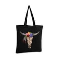 thumbnail image 2 of Awkward Styles Cow Skull Canvas Tote Bag Bull Skull Flowers Shopper Sugar Skull Reusable Grocery Bag for Day of the Dead Dia de los Muertos Gifts Cute Dreamcatcher Skull Bag Floral Bull Skull Tote Bag, 2 of 5