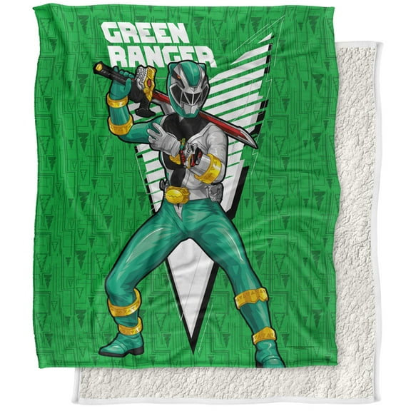 Power Rangers: Dino Fury Blanket, 50'x60' Green Ranger Character Silky Touch Sherpa Back Super Soft Throw Blanket