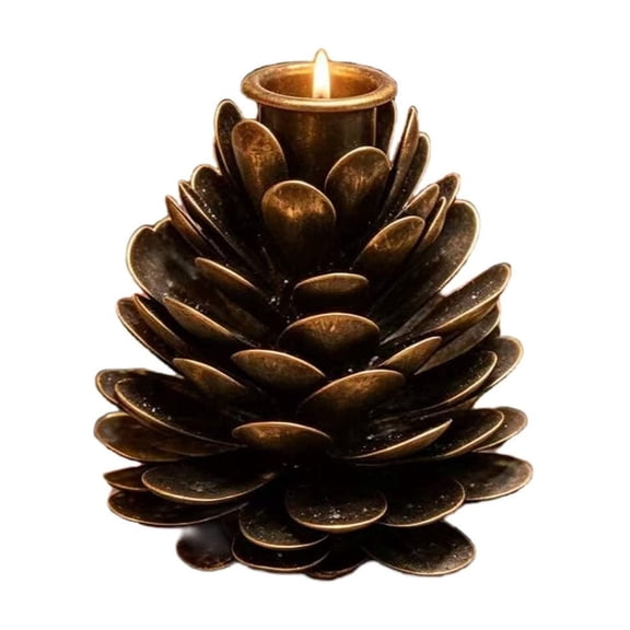 Vintage Pine Cone Metal Candlestick, Christmas Desktop Festive Ornament, Simulated Pine Cone Home Dining Table Decor