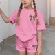 thumbnail image 4 of Conjuntos de blusas y camisas de cuello redondo y manga corta para niños, conjunto de dos piezas de top y pantalones cortos de manga corta con cuello redondo y manga corta para niños, top de poliéster, 4 of 6