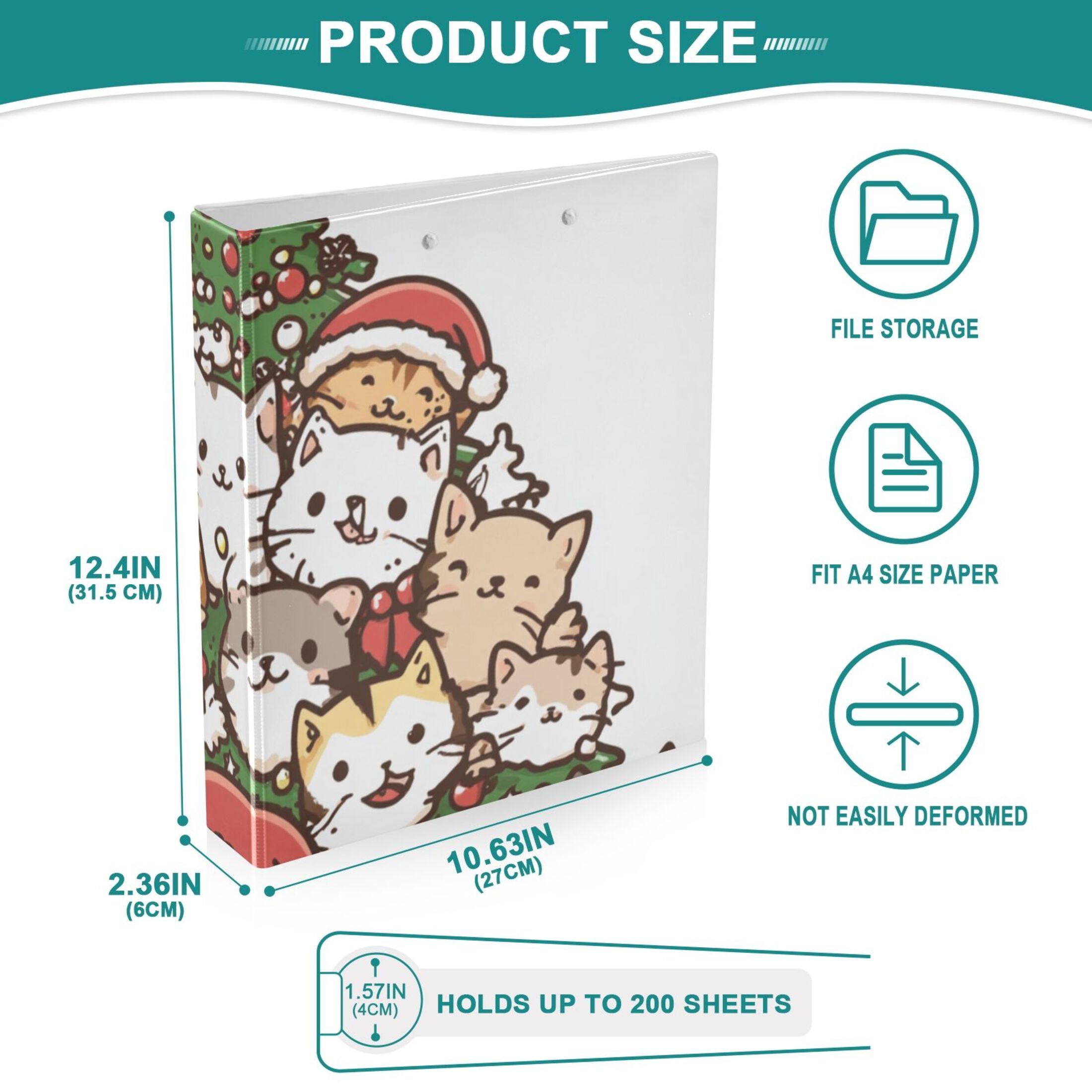 Cats and Christmas Tree 3 Ring Binders 1.5 inch Hardcover File Folders with Interior Pockets A4 Size Organizer for School Office Hospital