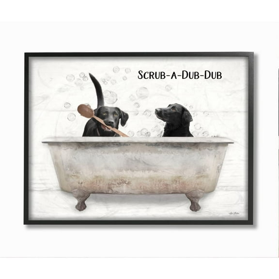 Stupell Industries Scrub a Dub Dub Quote Family Pet Dog Bath Animals & Insects Painting Black Framed Art Print Wall Art, 16 x 20