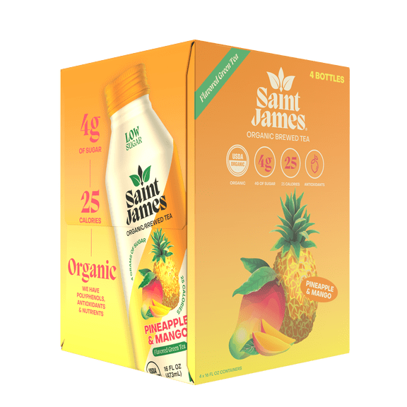 Saint James Pineapple and Mango Organic Green Tea, 16 fl oz, 4 Pack