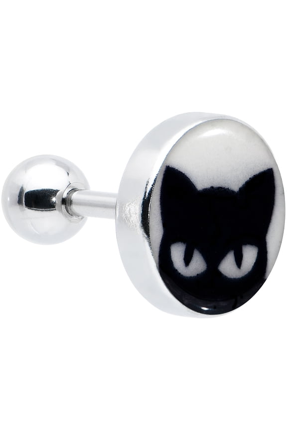 16G Womens 6mm Stainless Steel Glow in Dark Peeking Cat Cartilage Earring Helix Tragus Jewelry 1/4"