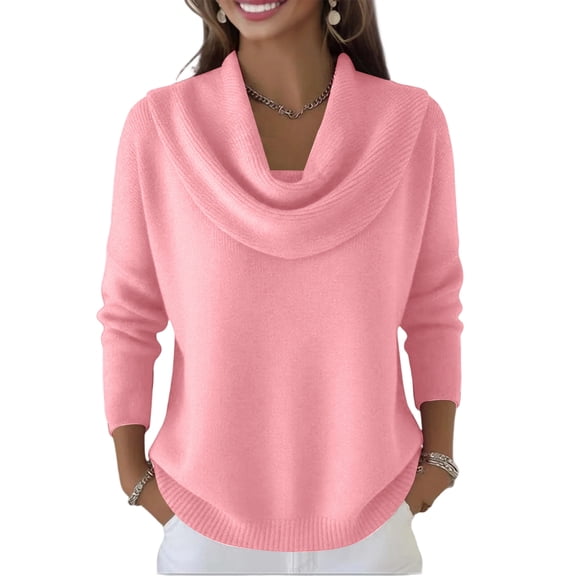 Cowl Neck Sweaters for Women 2026 Fall Winter Lightweight Long Sleeve Sweater Casual Loose Basic Knit Pullover Tops