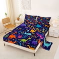 thumbnail image 2 of Metsweet Jungle Dinosaur King Sheets 4pcs, Colorful Leaves Bedding, Orange Purple Navy,1 Fitted Sheet, 1 Flat Sheet and 2 Pillowcases, 2 of 5