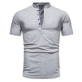 thumbnail image 2 of VSSSJ Standing Collar T-shirt for Men Plus Size Short Sleeve V-Neck Button Fashion Casual Solid Color Shirt Comfy Daily Sports Tee Gray XXL, 2 of 5
