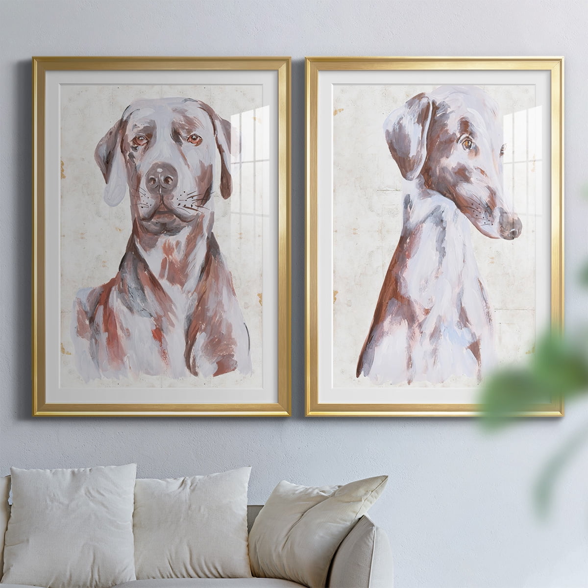 Wexford Home Sitting Dog I Premium Framed Print, 18.5" x 24.5" - Ready to Hang, Gold (Set of 2)