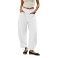 thumbnail image 2 of Womens Linen Barrel Pants 2026 Summer Baggy Drawstring Wide Leg Palazzo Beach Vacation Cropped Trousers with Pockets, M, 2 of 6