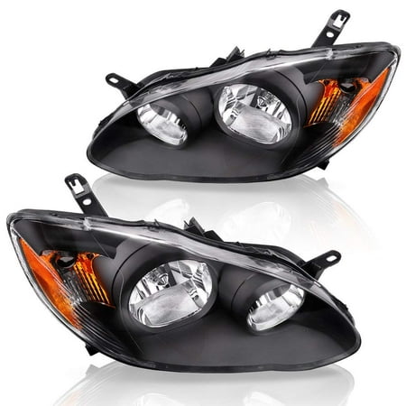- For Toyota Corolla 2003-2008 Headlight Assembly Black Housing Amber Reflector Clear Lens (Driver & Passenger Side),1 year warranty