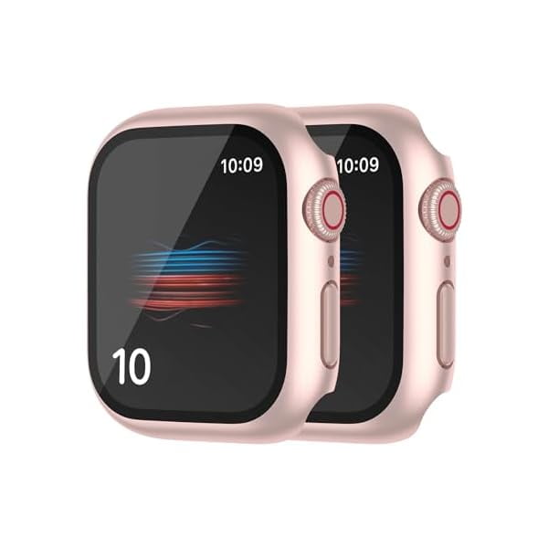 wonima02 2 Pack Hard PC Case with Button for Apple Watch Series 11 10 42mm Tempered Glass Screen Protector Case, Full Coverage Shockproof Shell Thin Iwatch Bumper Cover (Rose Gold, 42mm)