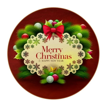 

OWNTA Merry Christmas with Red Background Pattern Premium Microfiber Leather Round Coasters (6PCS) - 11x11 cm/4.3x4.3 in - Durable & Stylish Cup Mat Set