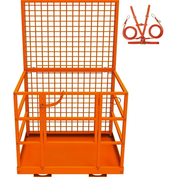 Forklift Safety Cage,1800lbs Forklift Man Basket Work Platform,Heavy Duty Collapsible Lift Cage 43"x45" Forklift Work Platform with Safety Harness & Lock for Most Aerial Jobs