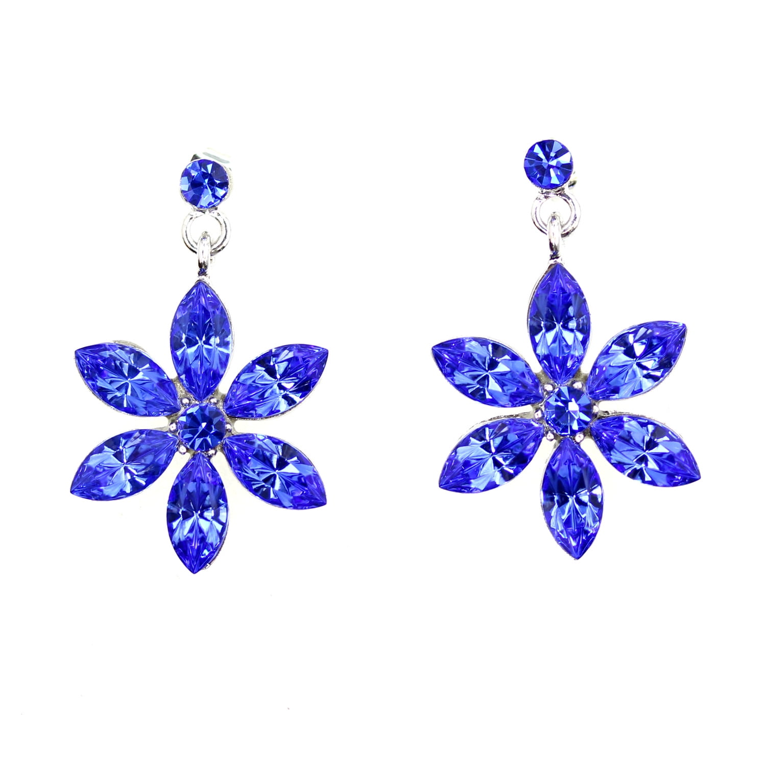 Faship Crystal Dangling Daisy Floral Pierced Earrings Blue