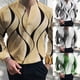 thumbnail image 3 of Men Casual Print V Neck Dress Shirts Long Sleeve Loose Office Blouse Tops Tee, 3 of 8