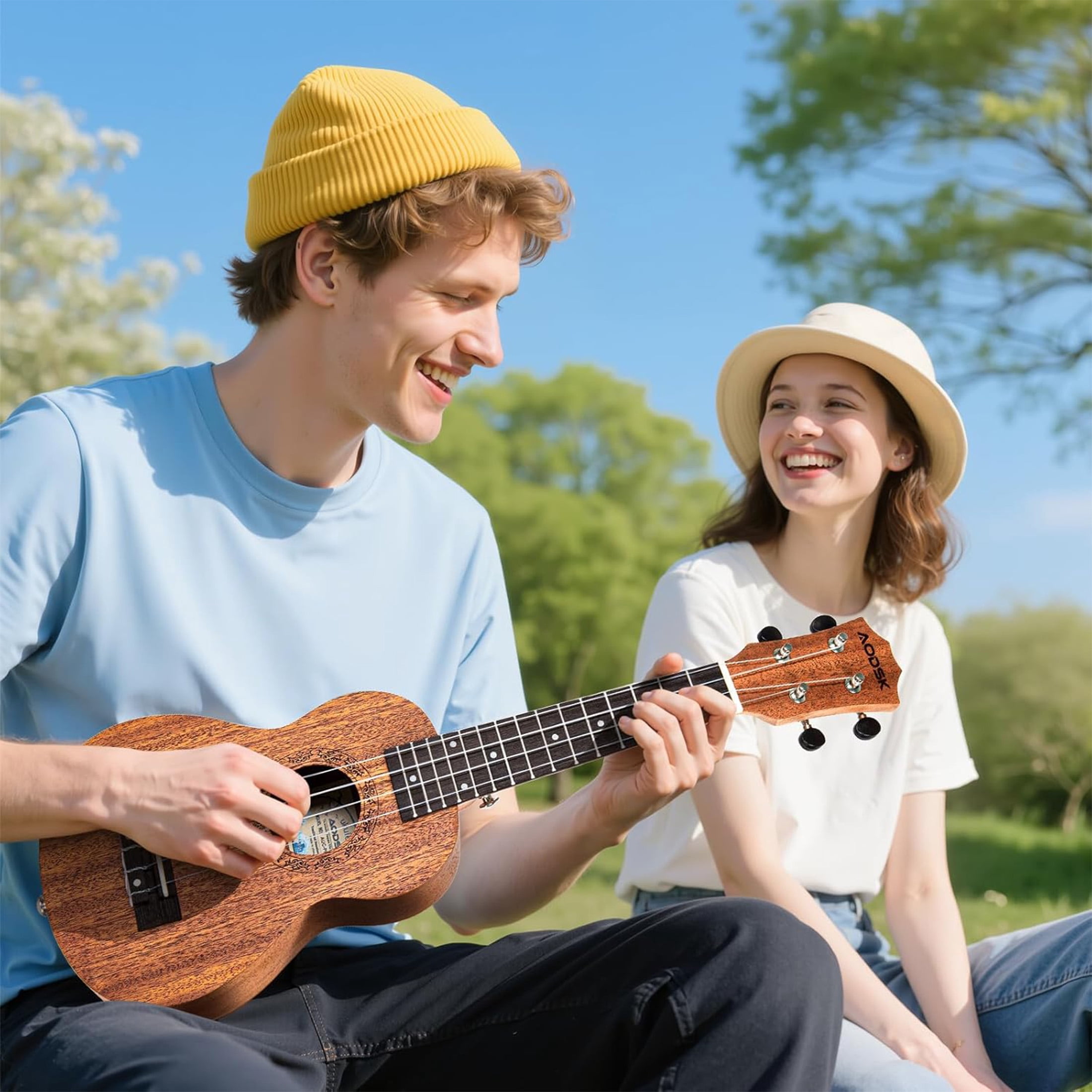 AODSK 23" Concert Ukulele Kit with Gig Bag, Strap, Extra Strings, Picks, Online Lesson, Ukelele Adult Beginner Series AUC-P06