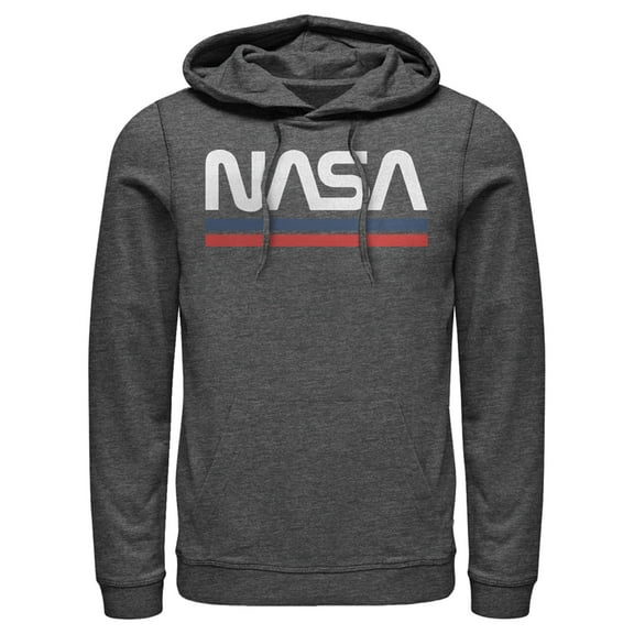 Men's NASA Stripe Minimal Logo Vintage  Pull Over Hoodie Charcoal Heather X Large