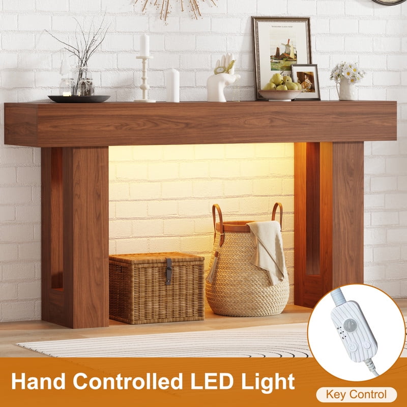 63-Inch Long Console Table with Sensor Light, Farmhouse Entryway Table, Wooden Rectangular Sofa Table Behind Couch for Entrance, Hallway, Living Room