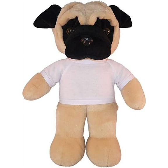 Plushland 8 Inch Floppy Pug Plush Stuffed Animal Personalized Gift - Custom Text on Shirt - Great Present for Mothers Day, Valentine Day, Graduation Day, Birthday