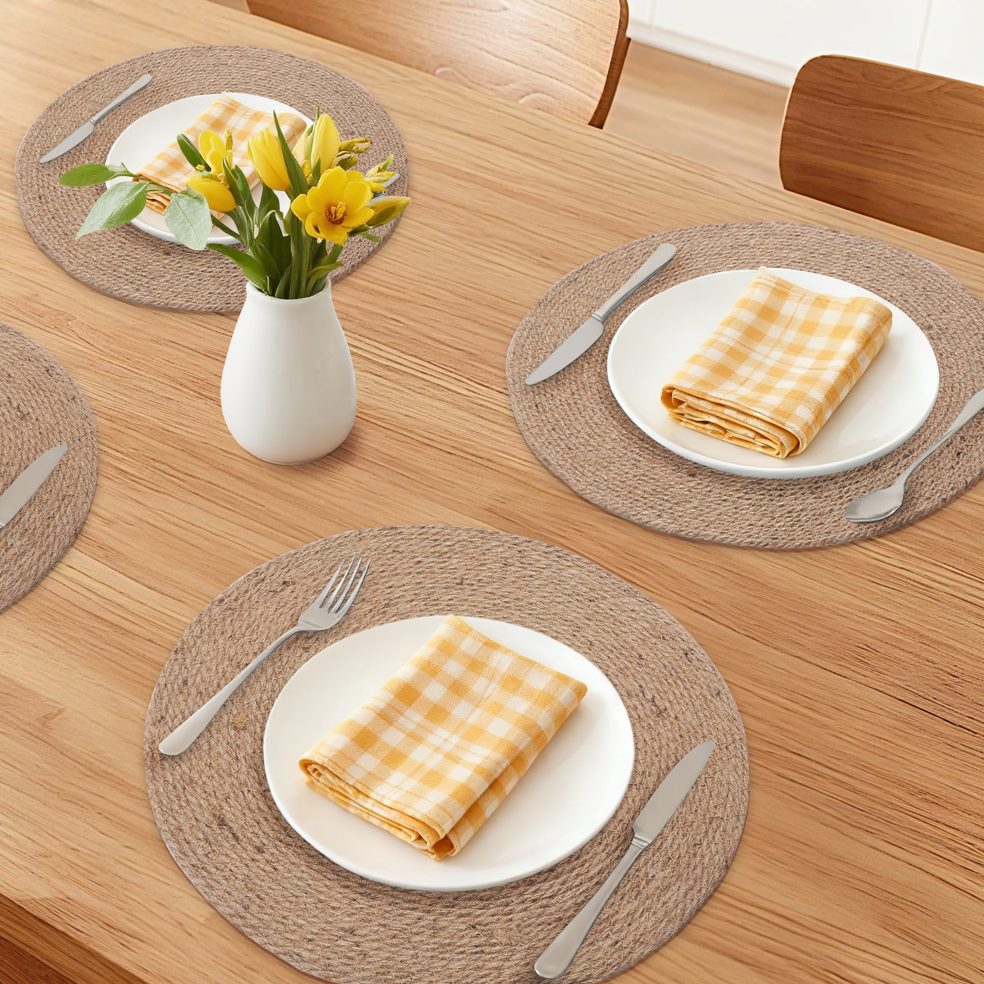 Unique Bargains Set of 4 Farmhouse Wipe Clean Table Mat Placemats Brown 15inch
