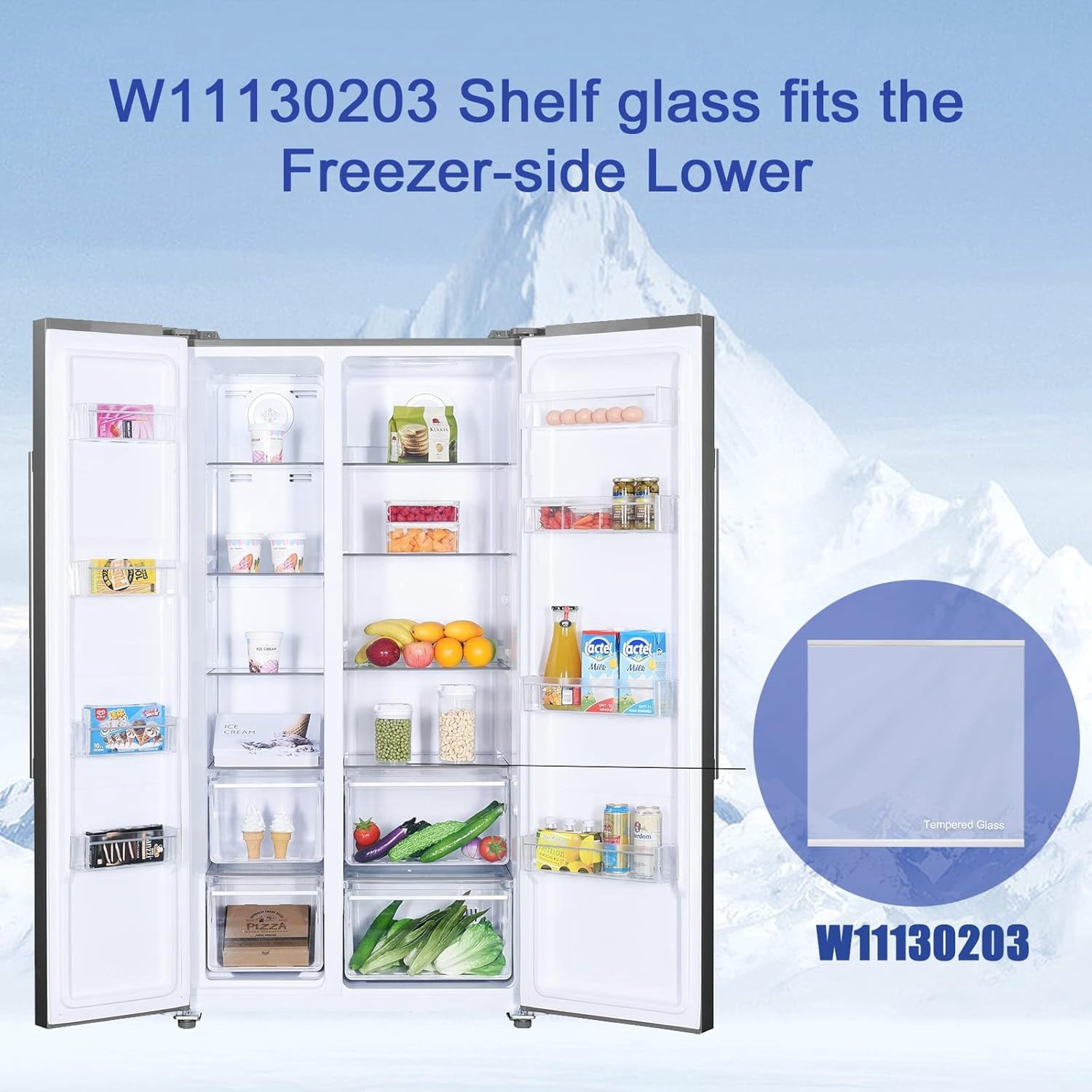 W11130203 Freezer Glass Shelf  for   Refrigerator - 11.7" X 10" (2 Pack)