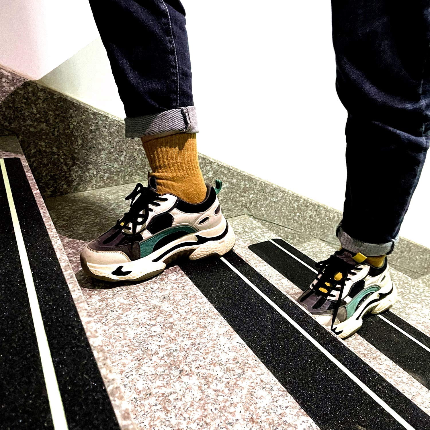 4" x 33FT Anti Slip Tape with Glow in The Dark Stripe,Premium Grip Tape Non Slip Stair Treads Tape,Non Skid Tape, High Traction Adhesive for Stairs Step Black/Green