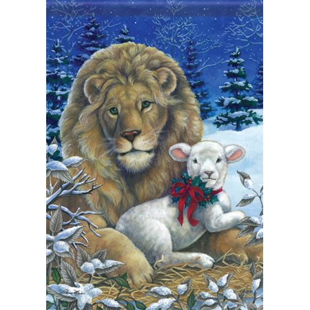 Lion & Lamb Christmas Garden Flag Double Sided Religious Holiday Carson ...