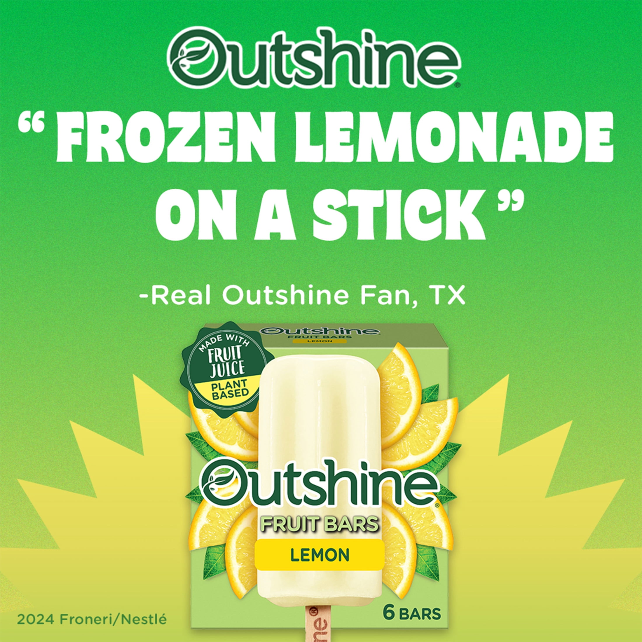 Outshine Lemon Frozen Fruit Bars, Non-GMO, Gluten Free, 6 Count