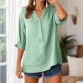 thumbnail image 2 of Paguaki Womens Tops V Neck Mid Length Sleeve Top Summer Top for Women Dressy Casual Solid Color Casual Blouse Shirt Top, 2 of 7