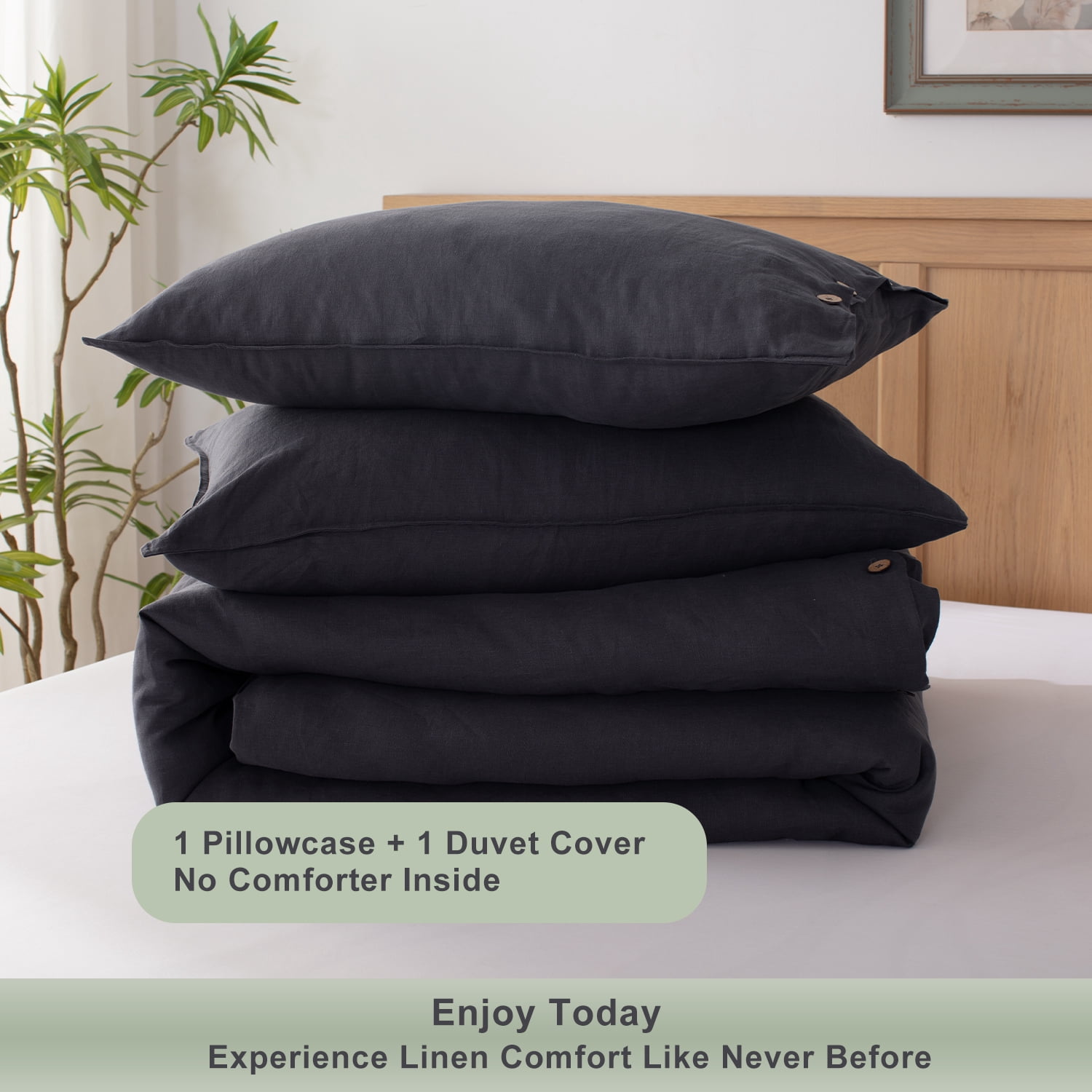 TOSMO 100% Linen Duvet Cover Set with Button Closure, 2 Pieces (1 Duvet Cover with 1 Pillowcases), Soft Breathable Durable Farmhouse Bedding