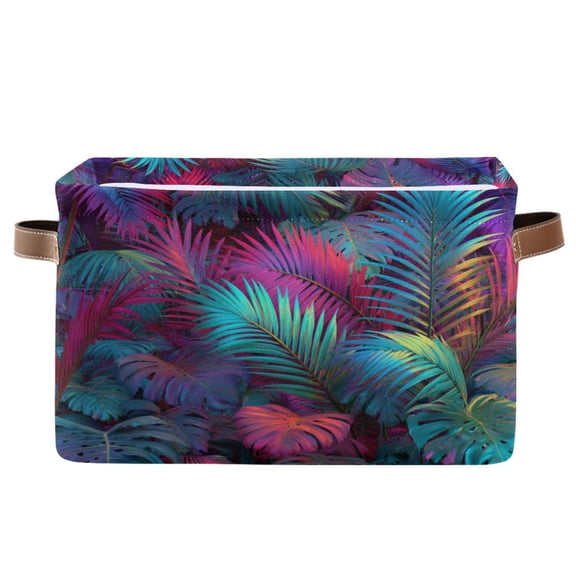 1-Pack Square Closet Organizers with Handles Open Basket Bins Vibrant and Shimmering Jungle Storage Basket for Home Office