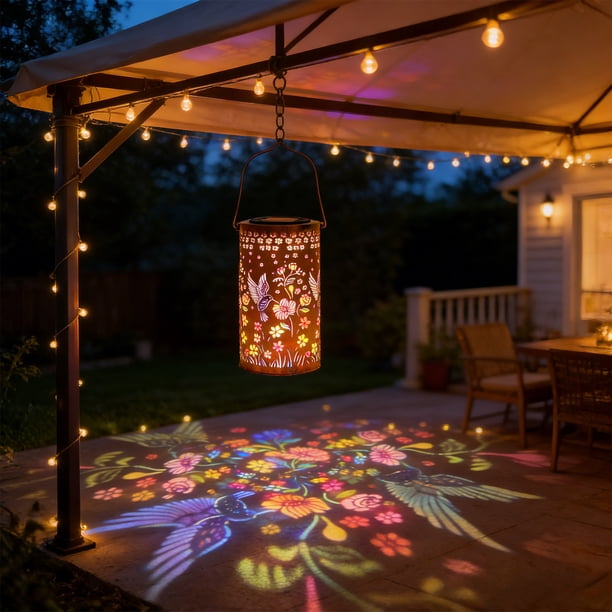 Colorful Solar Garden Lanterns Decor Gift Hanging Lanterns Lights With Colorful Projection LED Solar Lanterns Outdoor Waterproof Yard Patio Backyard Porch Decor