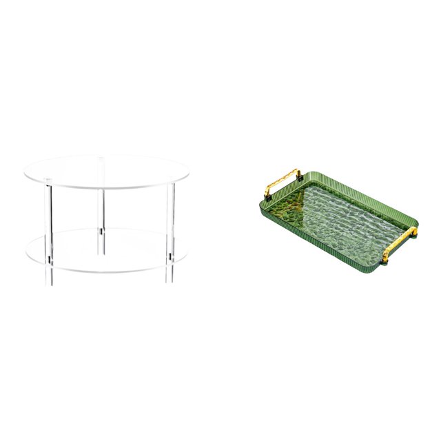 Mesa Auxiliar Acrílica Con Plato De Postre, Bandeja De Café Y Asa. Mesita De Noche Compacta Con Joyero Para Sala De Estar, Dormitorio O Comedor. Fácil De Armar.