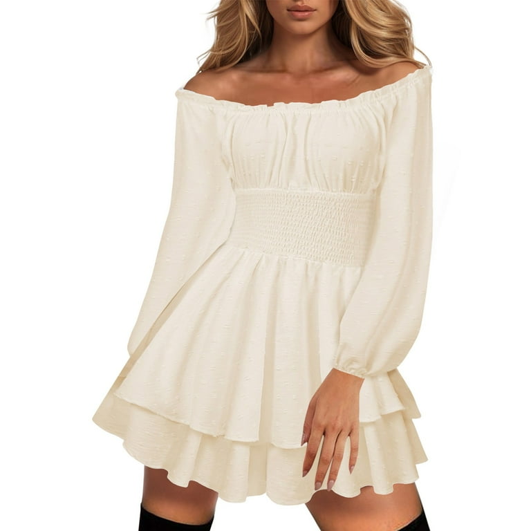 TTUHYWXI Women's Off Shoulder Flowy Corset Mini Dress Square Neck Smocked Ruffle Romper Y2k A Line Swing Fairy Short Dresses (Beige, L) - Walmart.com TTUHYWXI Women's Off Shoulder Flowy Corset Mini Dress Square Neck Smocked Ruffle Romper Y2k A Line Swing Fairy Short Dresses (Beige, L) - Walmart.com