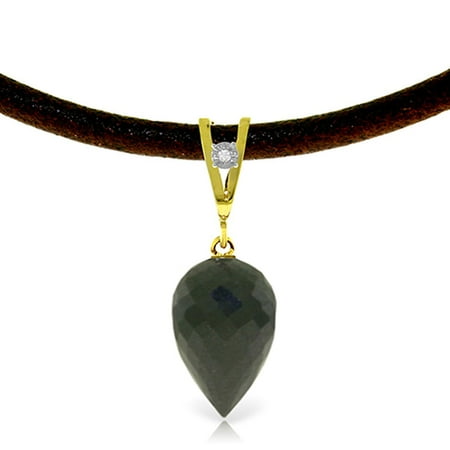 ALARRI 12.26 Carat 14K Solid Gold Leather Necklace Diamond Black Spinel with 20 Inch Chain Length.