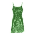 thumbnail image 3 of Sequin Dress for Women Sparkly Glitter Shiny Spaghetti Strap Sleeveless Lace-up Backless Fitted A Line Mini Dress (Small, Green), 3 of 4