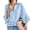 Blue, variant on Turn-down Collar Women Casual Lace Hem Button Blouse 3/4 Sleeve Tops