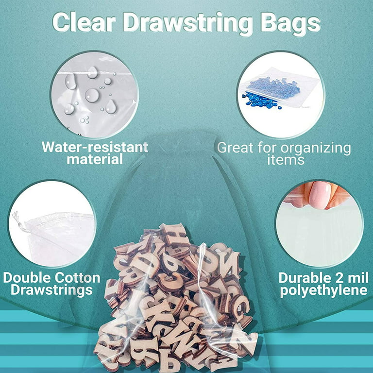 APQ Clear Drawstring Bag. 2 Mil Clear Plastic Drawstring Bags. Waterproof  Drawstring Clear Plastic Bags for Toiletries