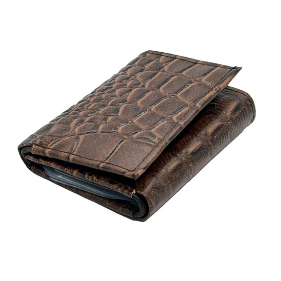 Genuine Leather Croc Print Mens Trifold Wallet ID Credit Card Holder Front Pocket