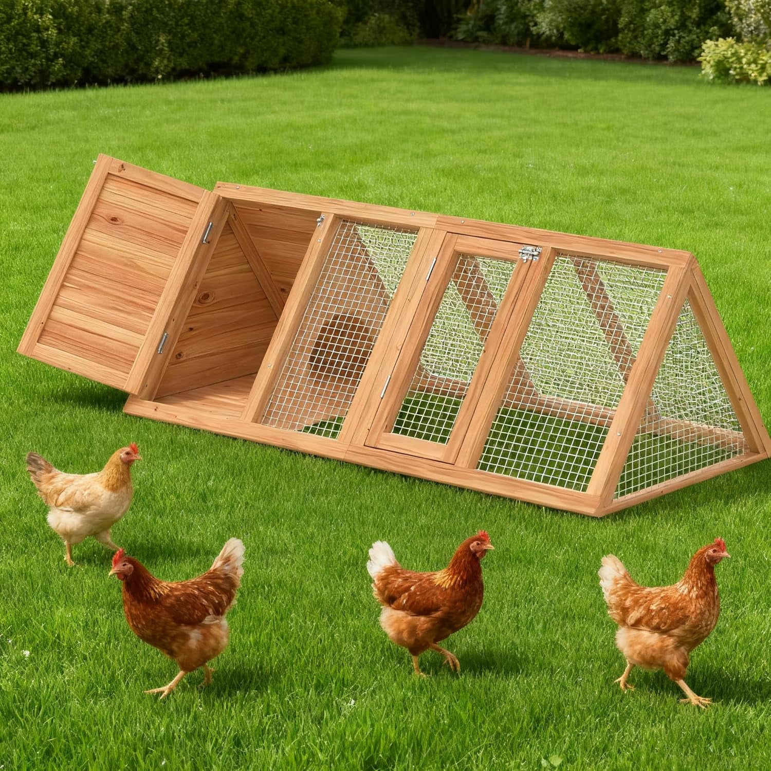 Chicken Coop for 2 Chickens Small Rabbit Hutch Quail Coop Wooden Bunny Cages Outdoor Chicken House w/Ventilating Wire (Wood)