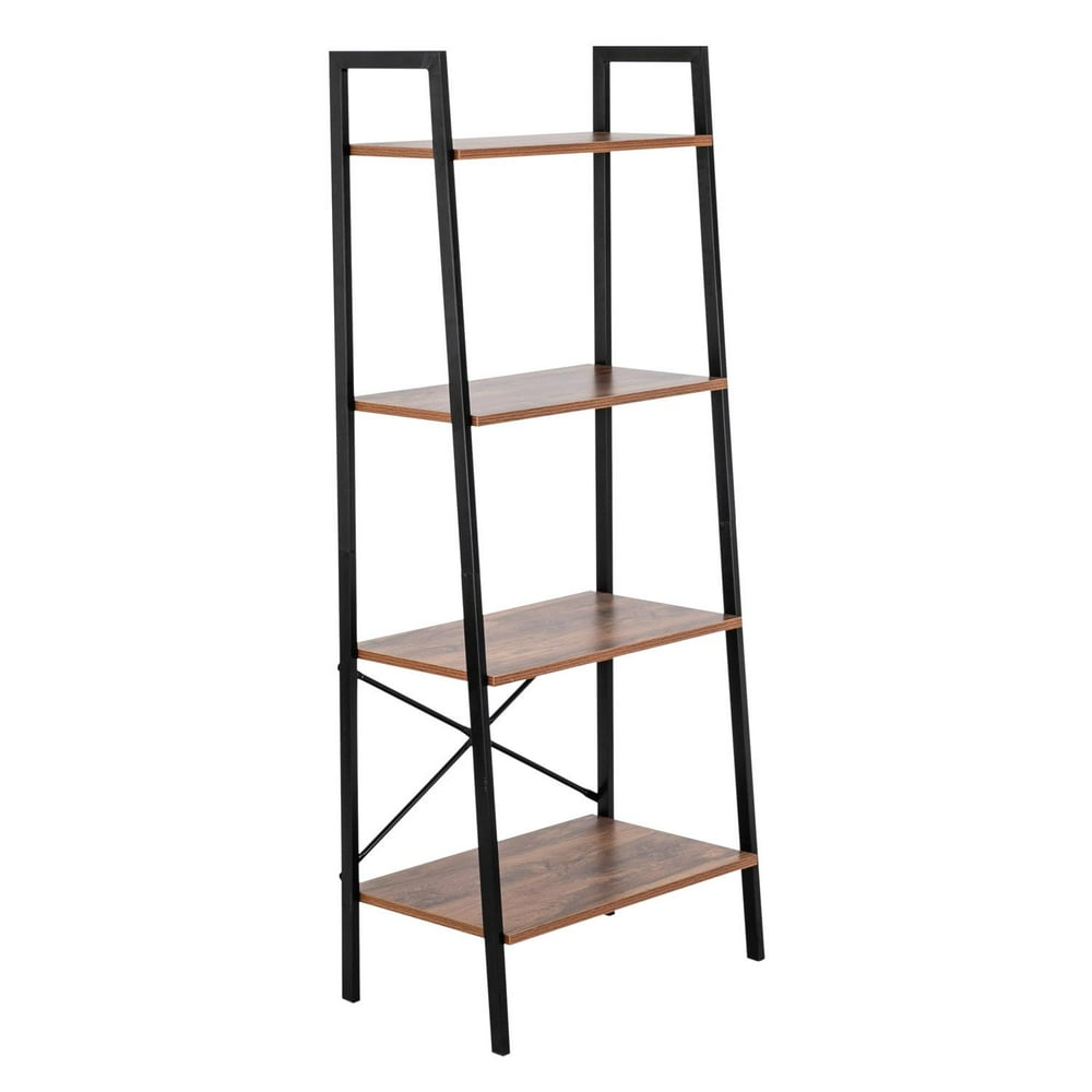 Zimtown Ladder Shelf 4 Tier Rustic Bookshelf, Indoor Plant Stand Storage Shelves, Metal and Wood